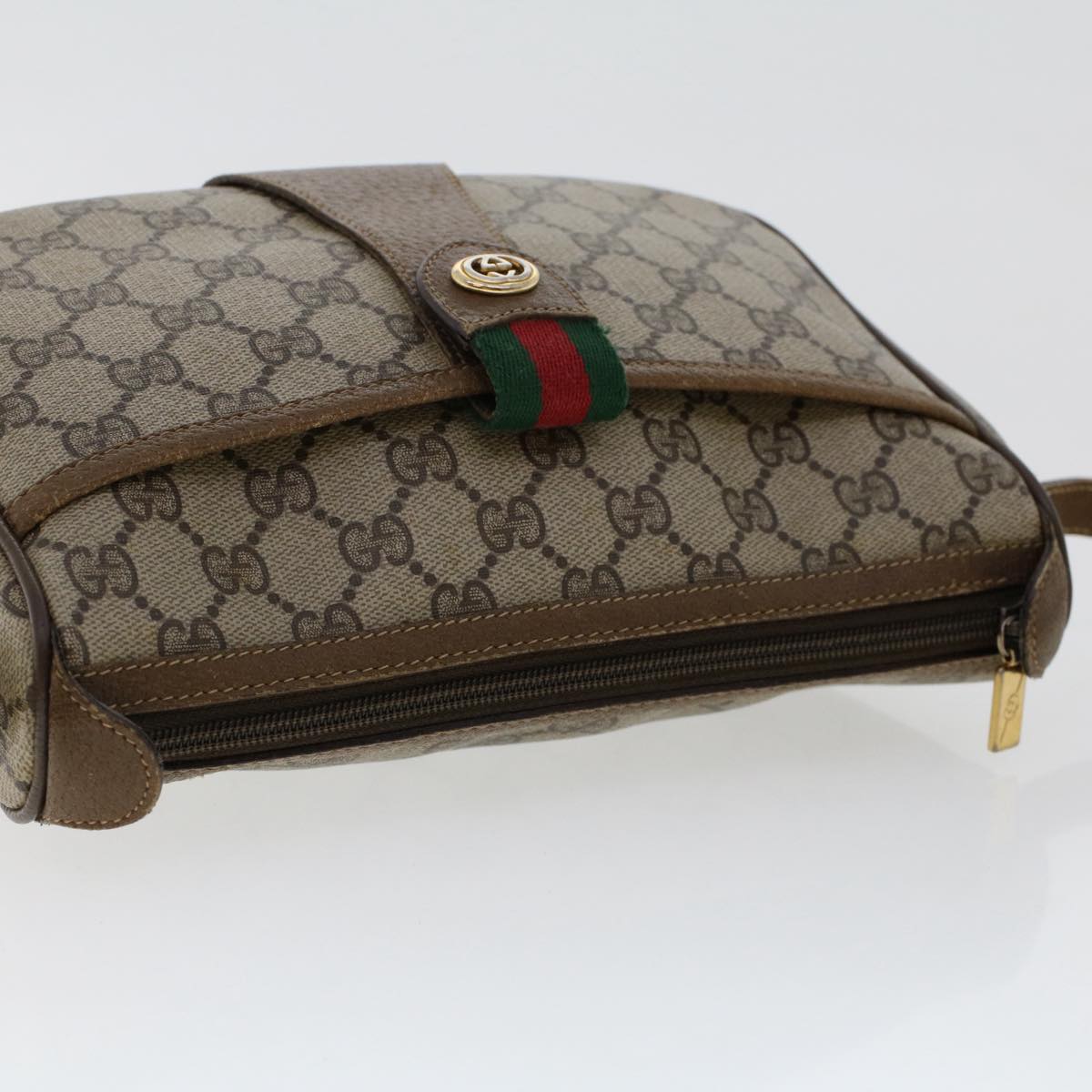 GUCCI GG Canvas Web Sherry Line Shoulder Bag PVC Leather Beige Red ep1330