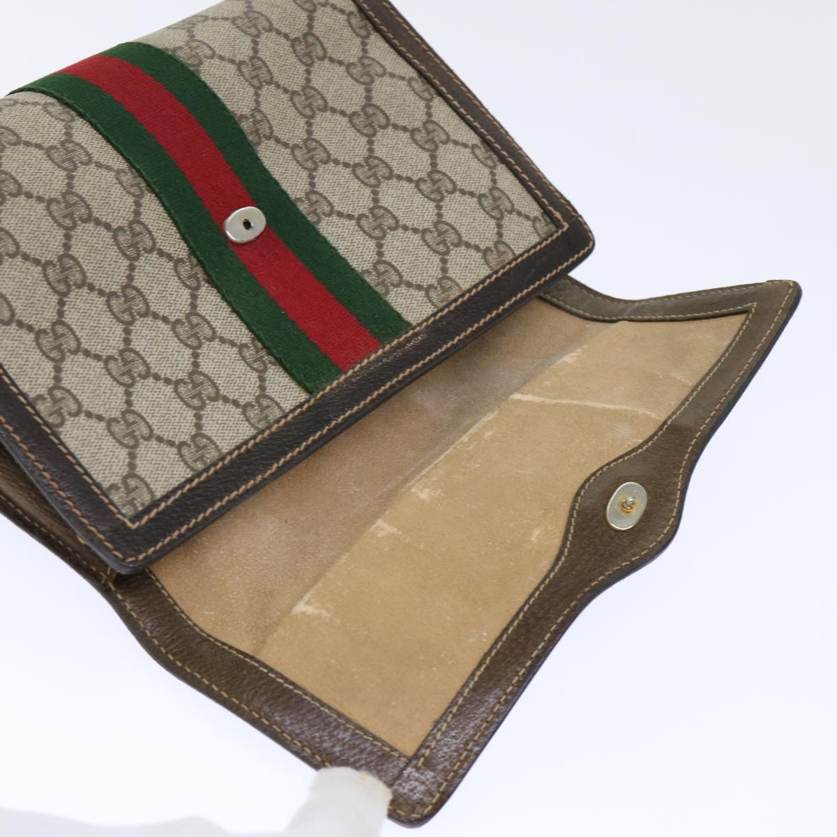 GUCCI GG Canvas Web Sherry Line Clutch Bag PVC Leather Beige Red ep1343