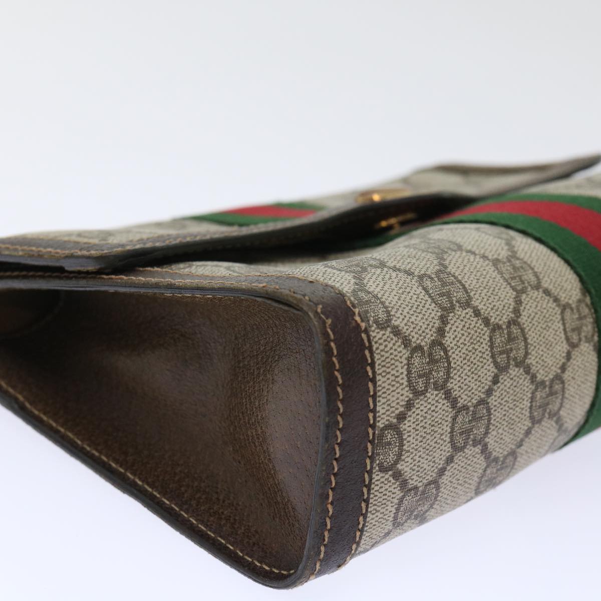 GUCCI GG Canvas Web Sherry Line Clutch Bag PVC Leather Beige Red ep1343