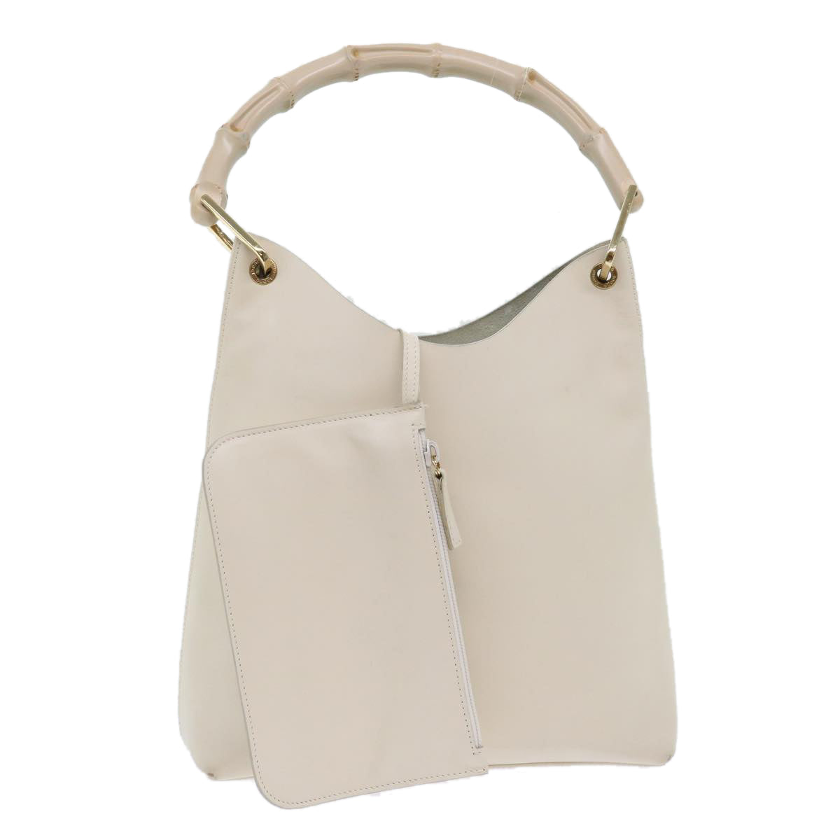 GUCCI Bamboo Shoulder Bag Leather White 001-2113-1880 ep1363