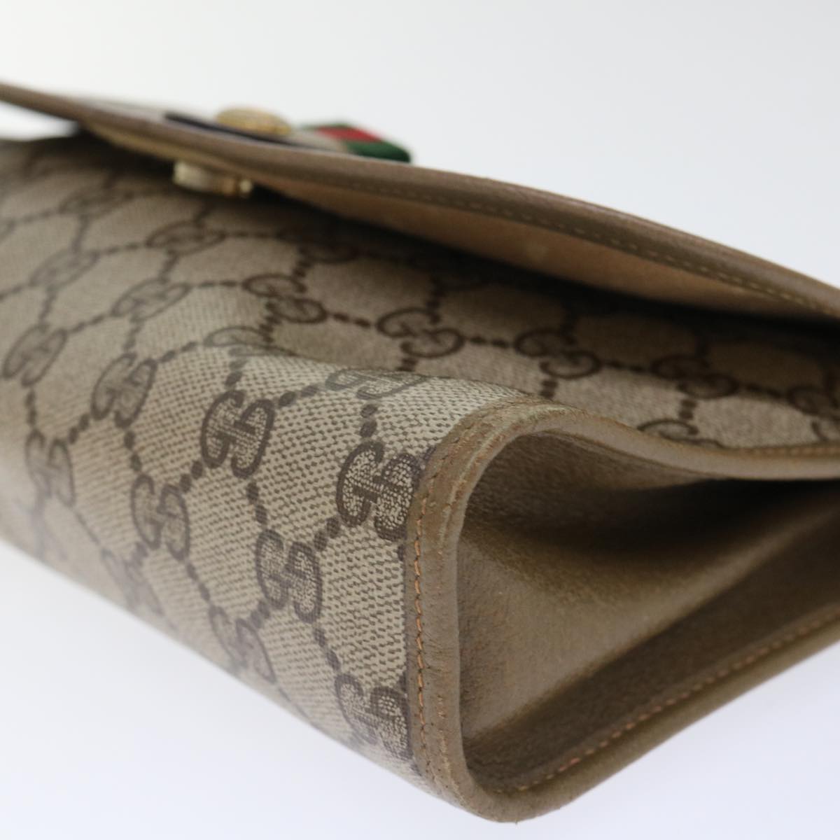 GUCCI GG Canvas Web Sherry Line Clutch Bag PVC Leather Beige Red ep1380