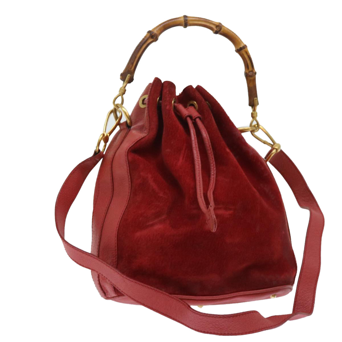 GUCCI Bamboo Shoulder Bag Suede Red 001•2040•1657 ep1393