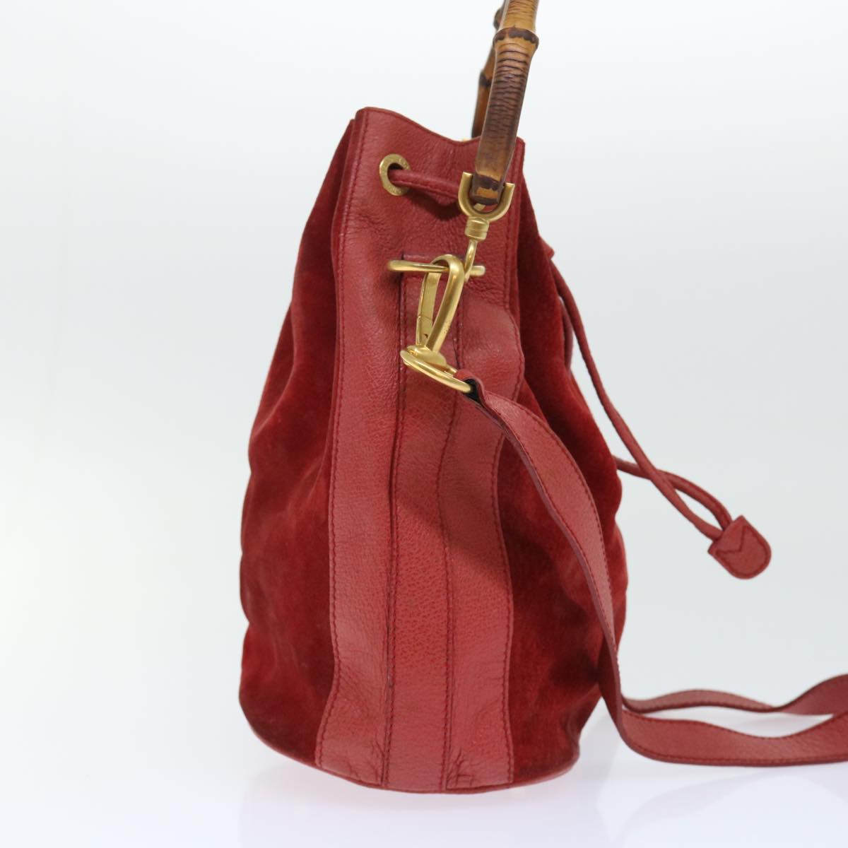 GUCCI Bamboo Shoulder Bag Suede Red 001•2040•1657 ep1393