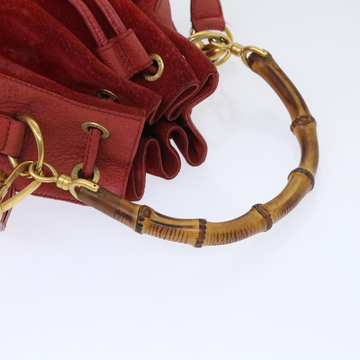 GUCCI Bamboo Shoulder Bag Suede Red 001•2040•1657 ep1393