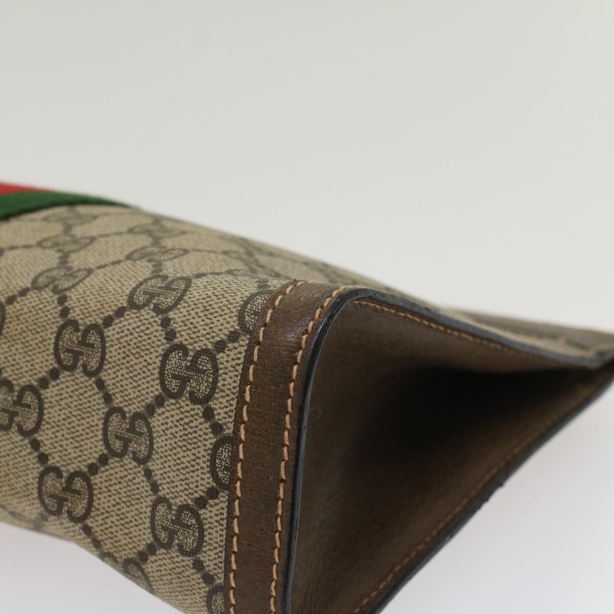 GUCCI GG Canvas Web Sherry Line Clutch Bag PVC Leather Beige Red ep1395