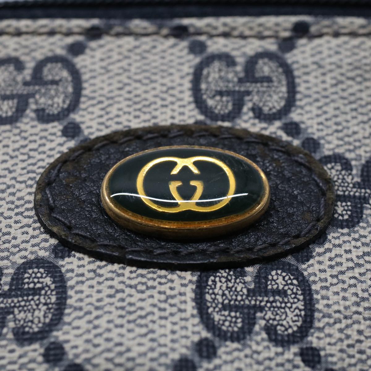 GUCCI GG Canvas Pouch PVC Leather Navy Gray ep1427