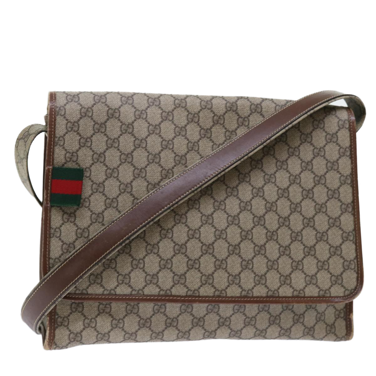 GUCCI GG Canvas Web Sherry Line Shoulder Bag PVC Leather Beige Red ep1457