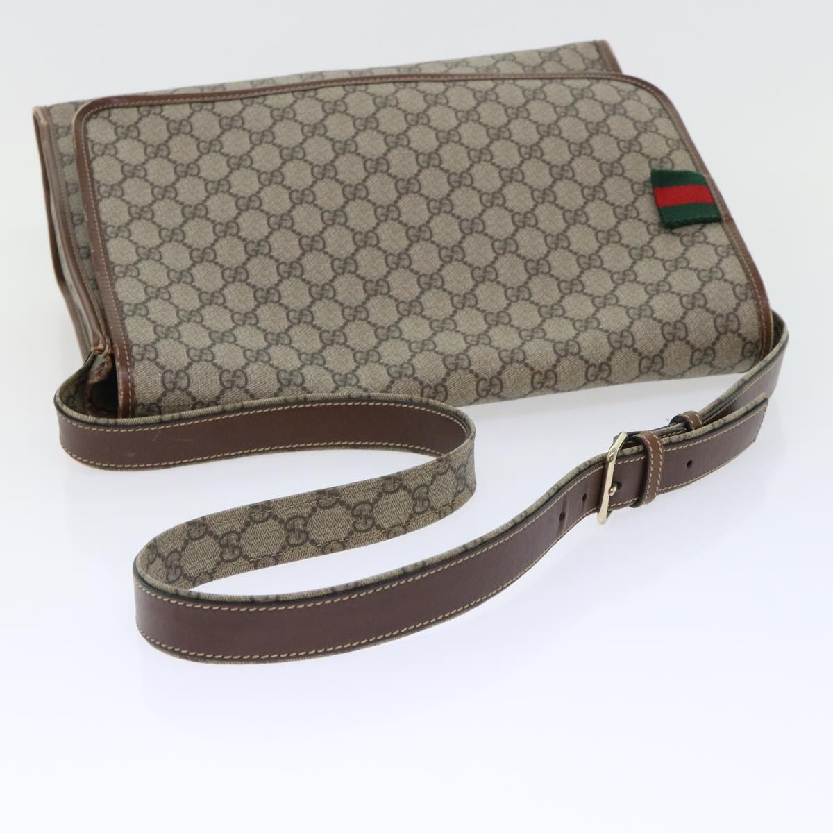 GUCCI GG Canvas Web Sherry Line Shoulder Bag PVC Leather Beige Red ep1457