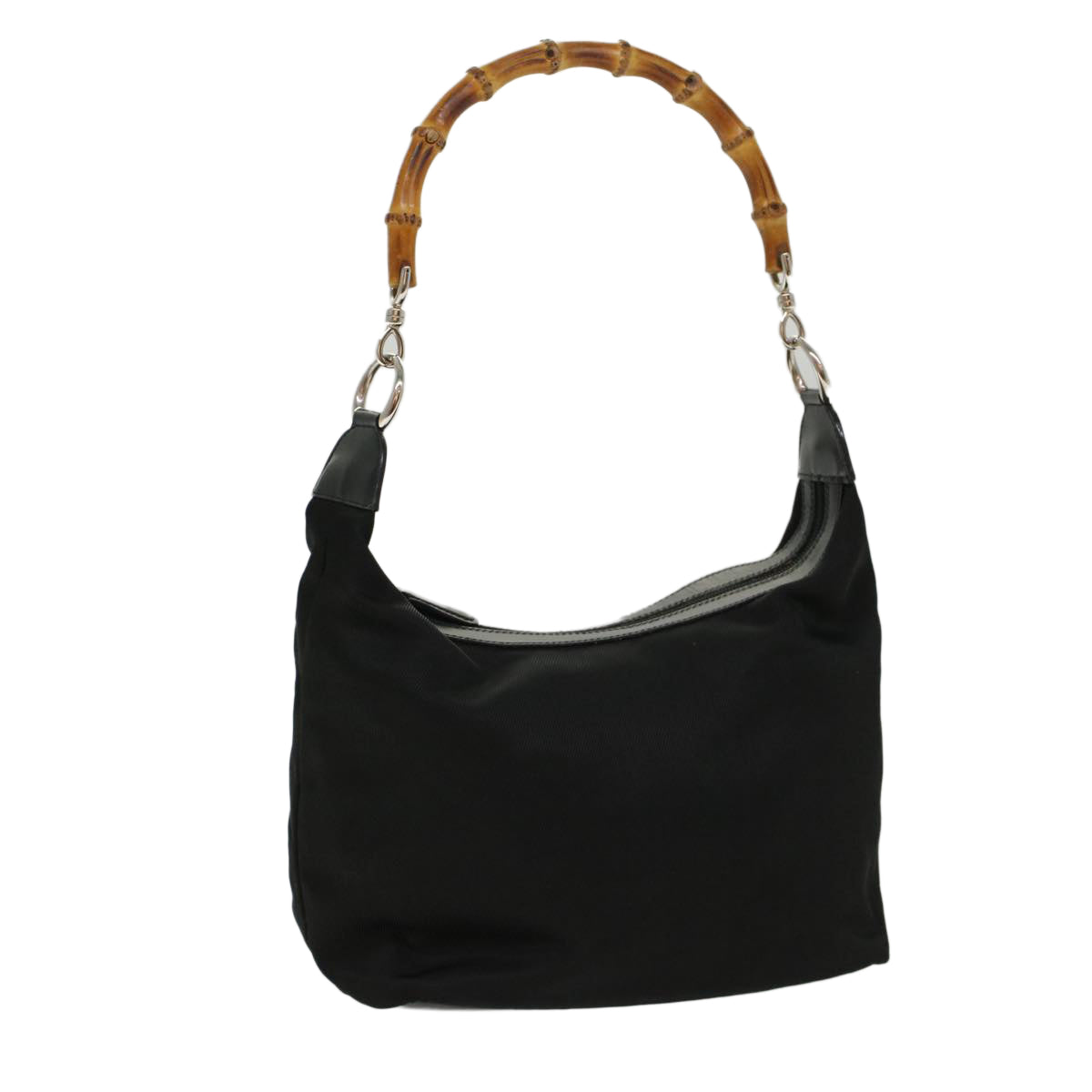 GUCCI Bamboo Shoulder Bag Nylon Black Brown ep1469