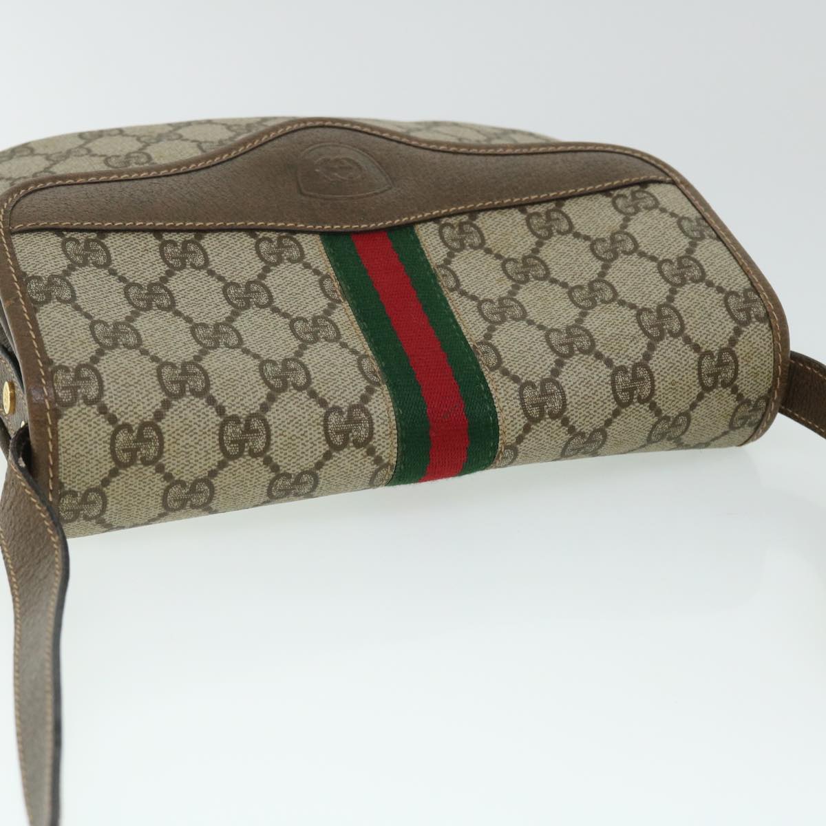 GUCCI GG Canvas Web Sherry Line Shoulder Bag PVC Leather Beige Red ep1504