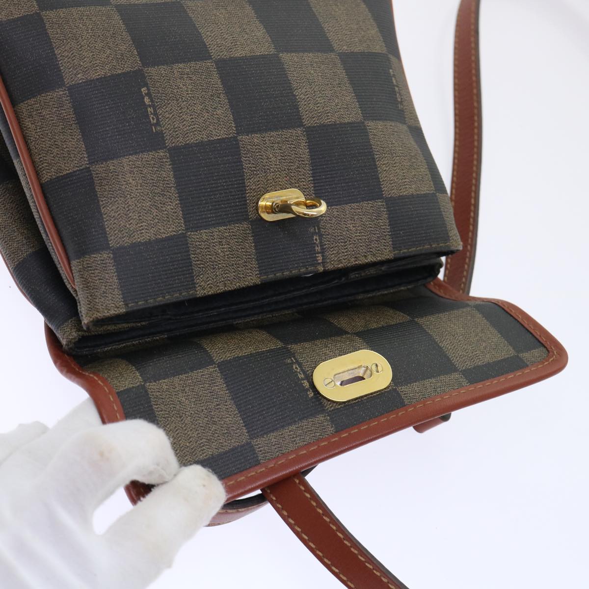 FENDI Pecan Canvas Shoulder Bag PVC Leather 2way Khaki Brown ep1539