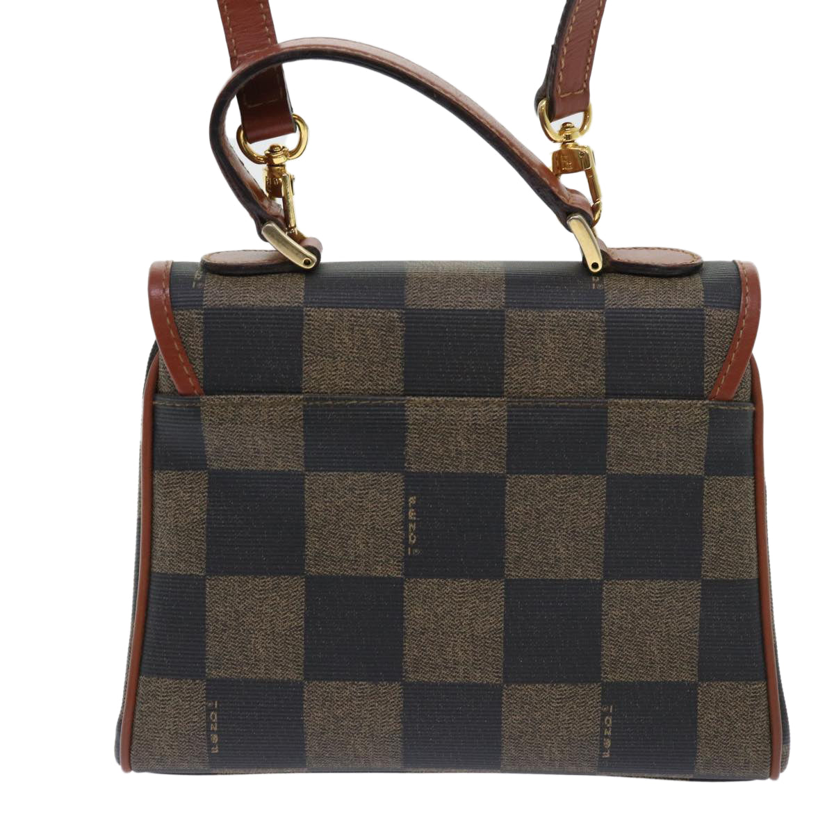 FENDI Pecan Canvas Shoulder Bag PVC Leather 2way Khaki Brown ep1539
