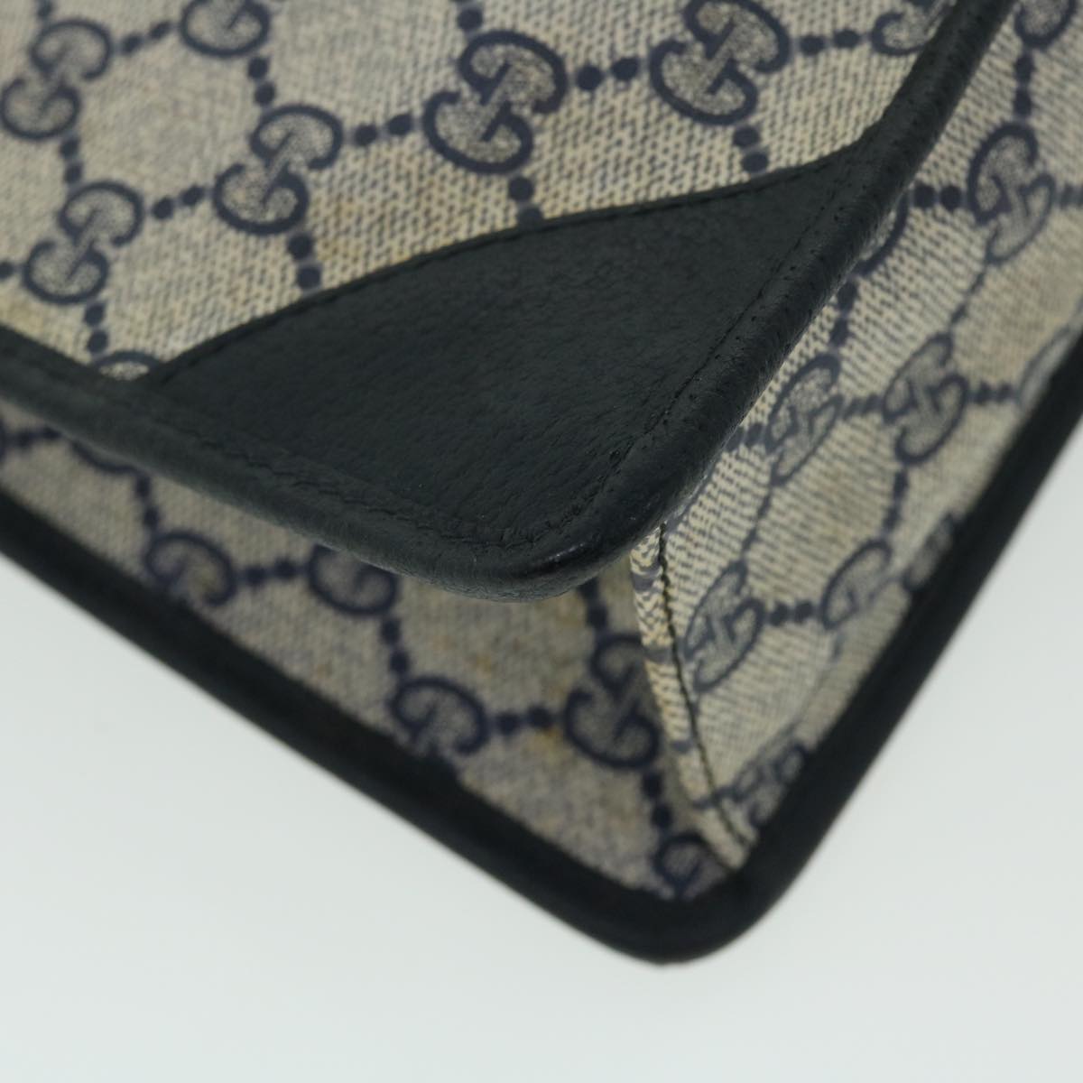 GUCCI GG Canvas Clutch Bag PVC Leather Gray Navy ep1559