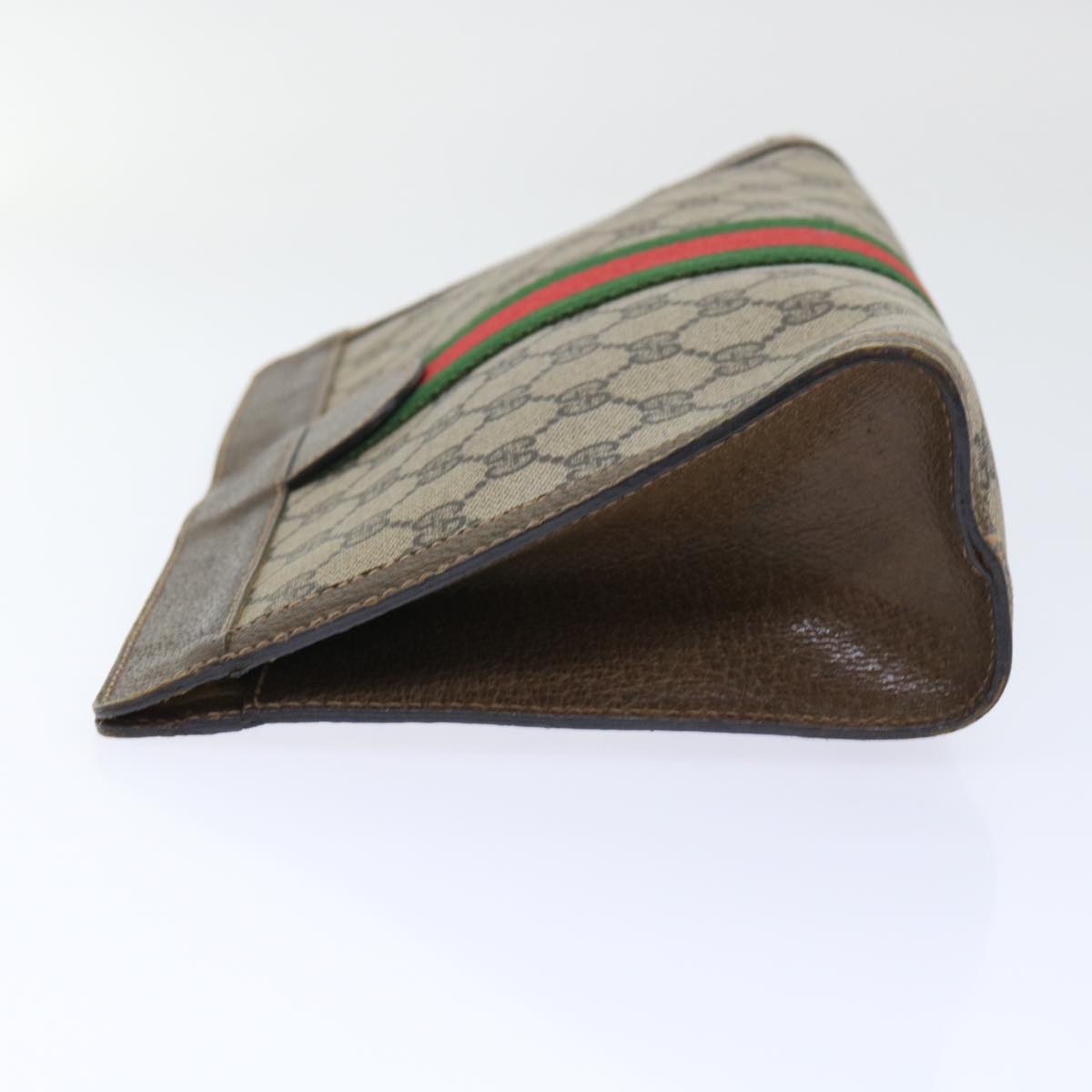 GUCCI GG Canvas Web Sherry Line Clutch Bag PVC Leather Beige Red ep1571