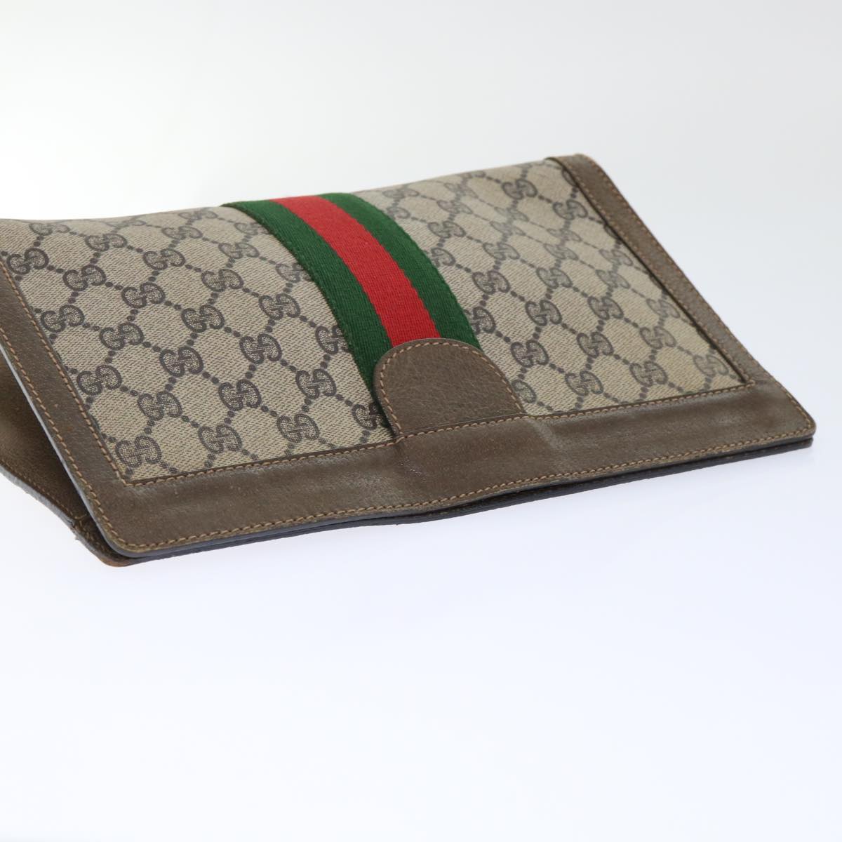 GUCCI GG Canvas Web Sherry Line Clutch Bag PVC Leather Beige Red ep1571