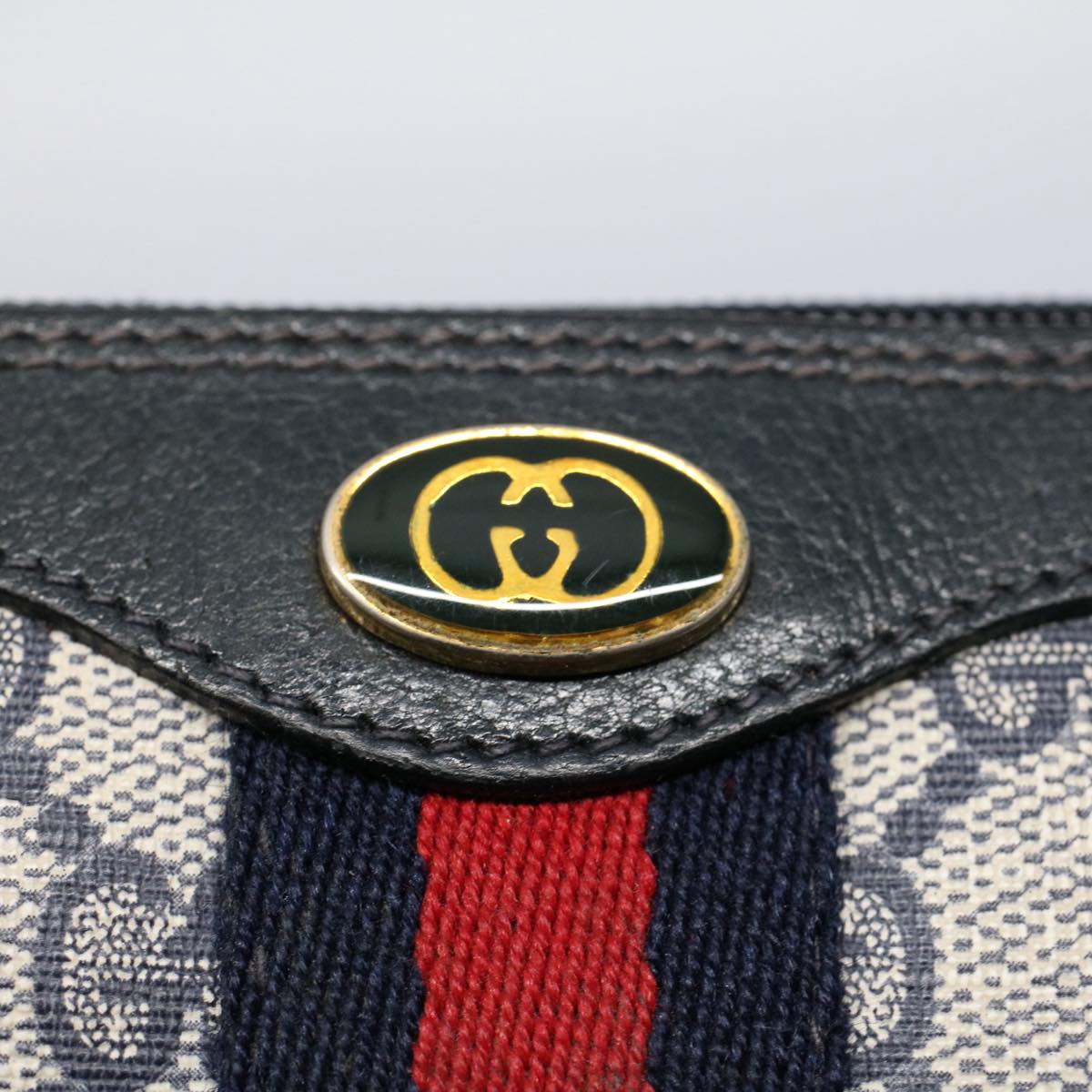 GUCCI GG Canvas Sherry Line Shoulder Bag Gray Red Navy 89 02 018 ep1660