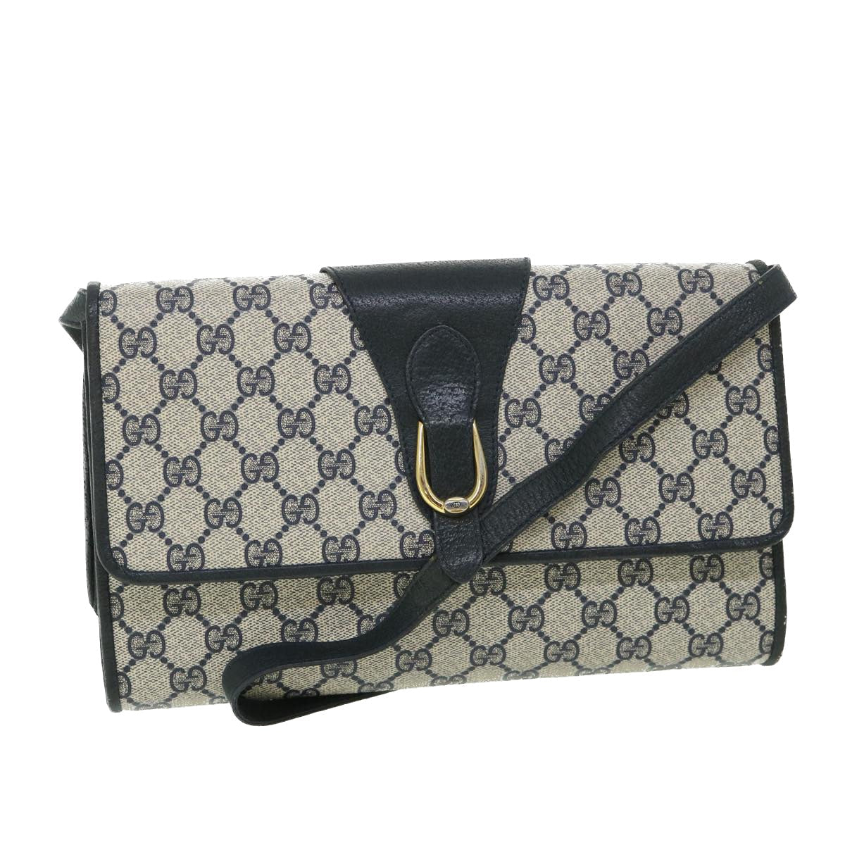 GUCCI GG Canvas Shoulder Bag PVC Leather Navy ep1671