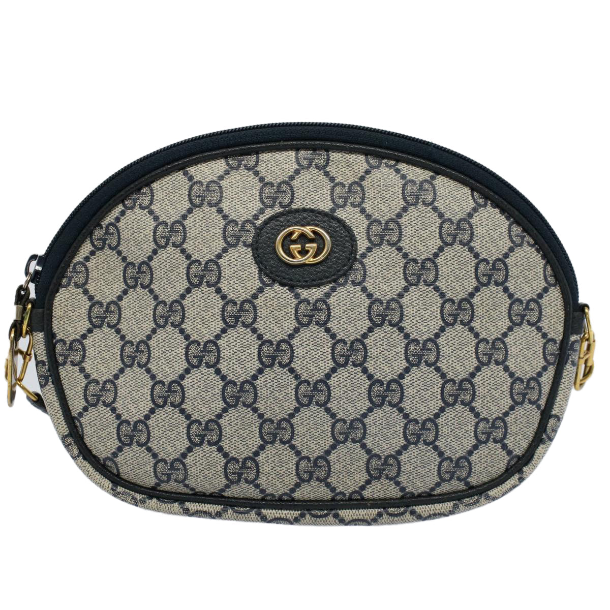 GUCCI GG Canvas Shoulder Bag PVC Leather Gray Navy ep1884