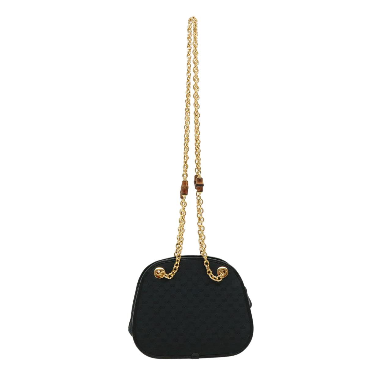 GUCCI Micro GG Canvas Bamboo Chain Shoulder Bag Black Gold ep231