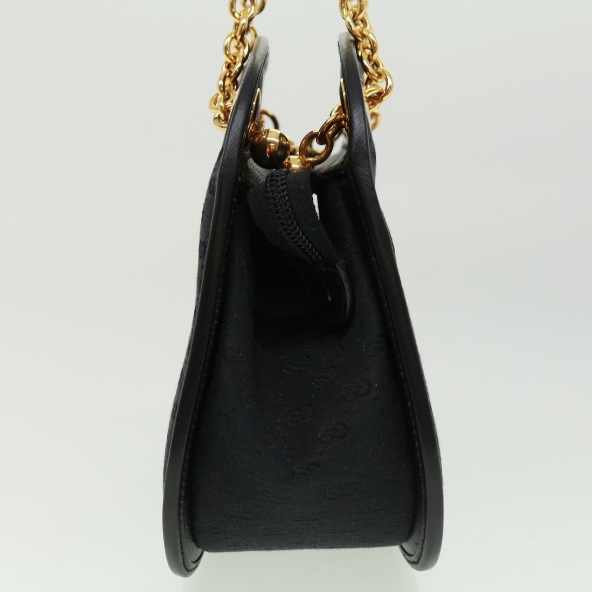 GUCCI Micro GG Canvas Bamboo Chain Shoulder Bag Black Gold ep231