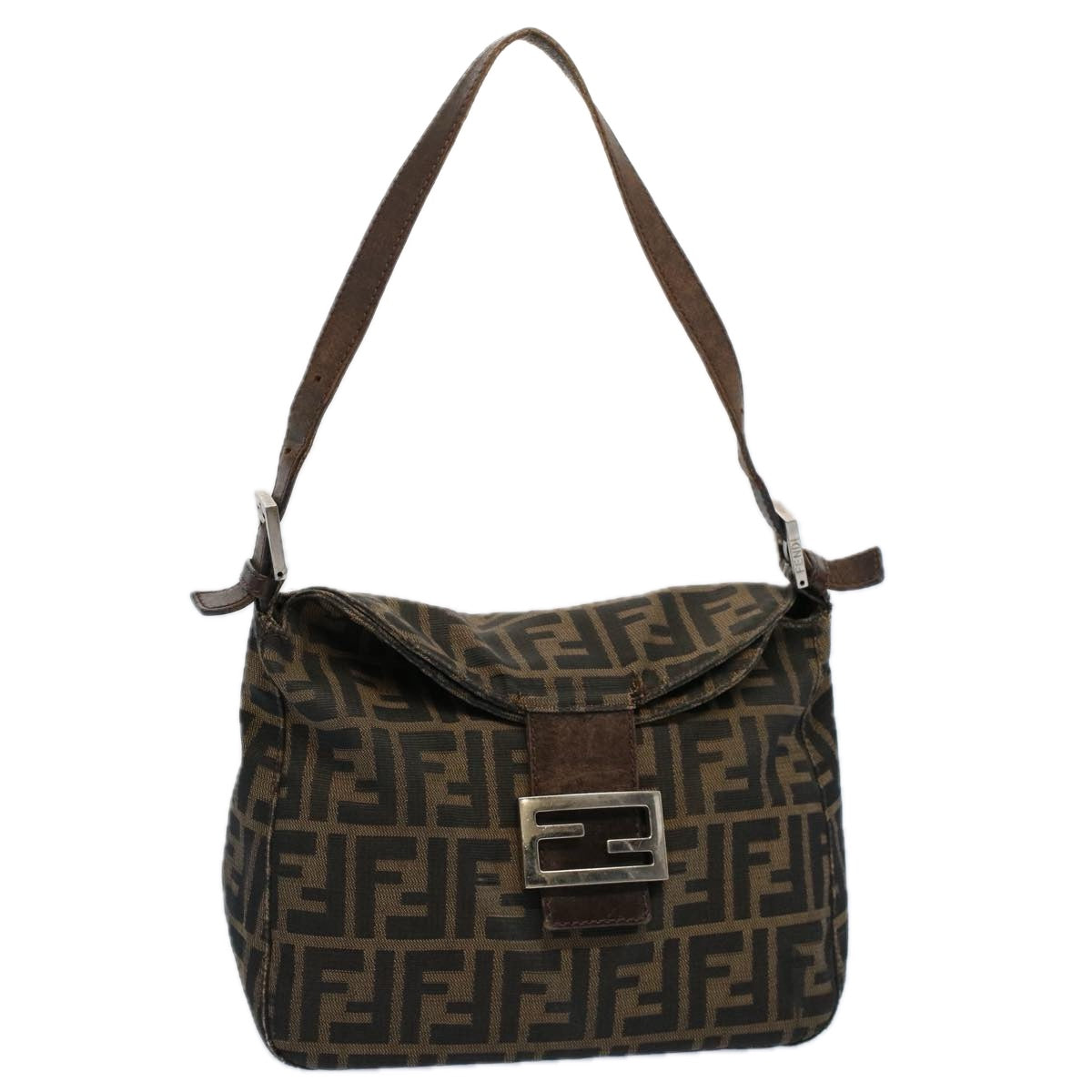 FENDI Zucca Canvas Mamma Baguette Shoulder Bag Black Brown ep2428