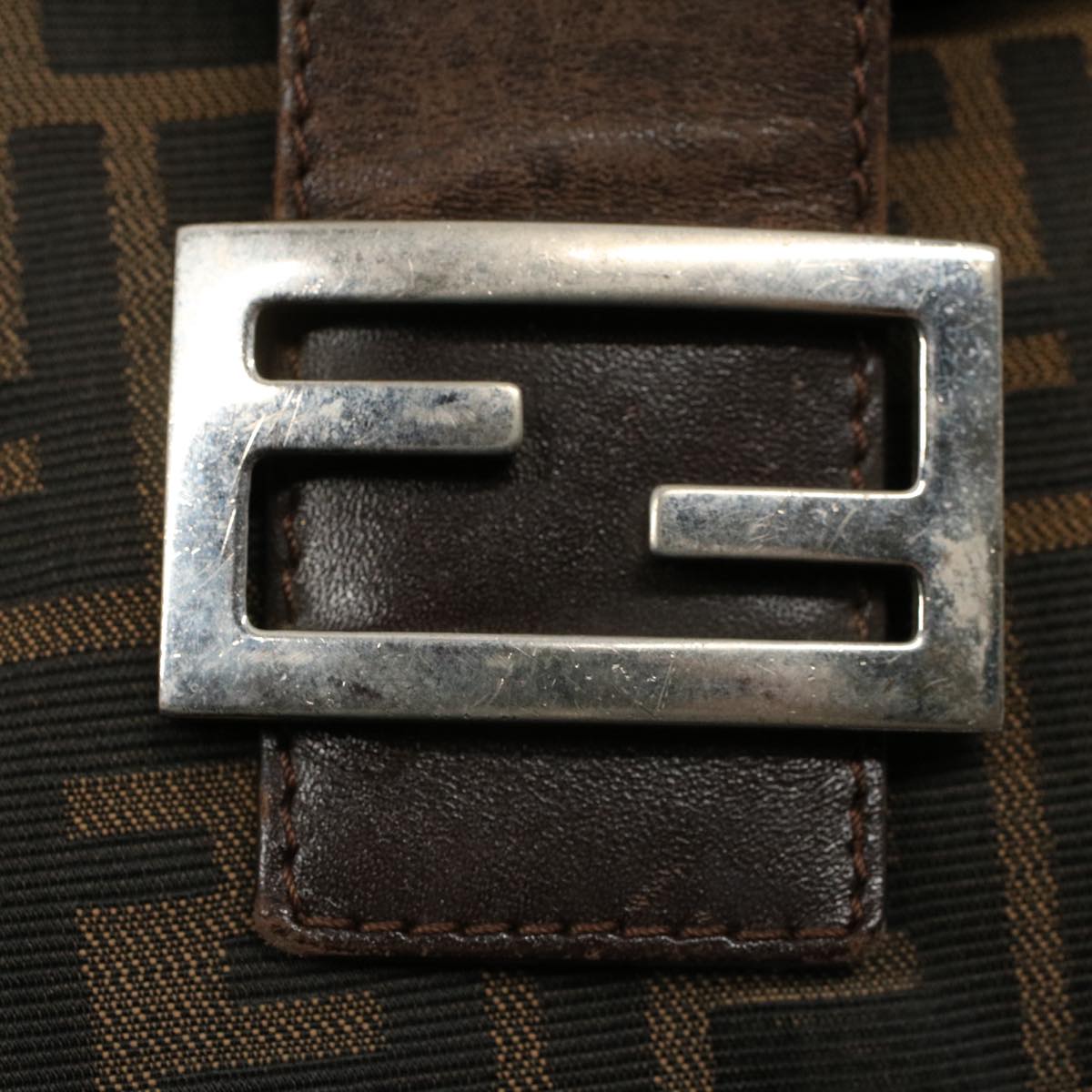 FENDI Zucca Canvas Mamma Baguette Shoulder Bag Black Brown ep2428