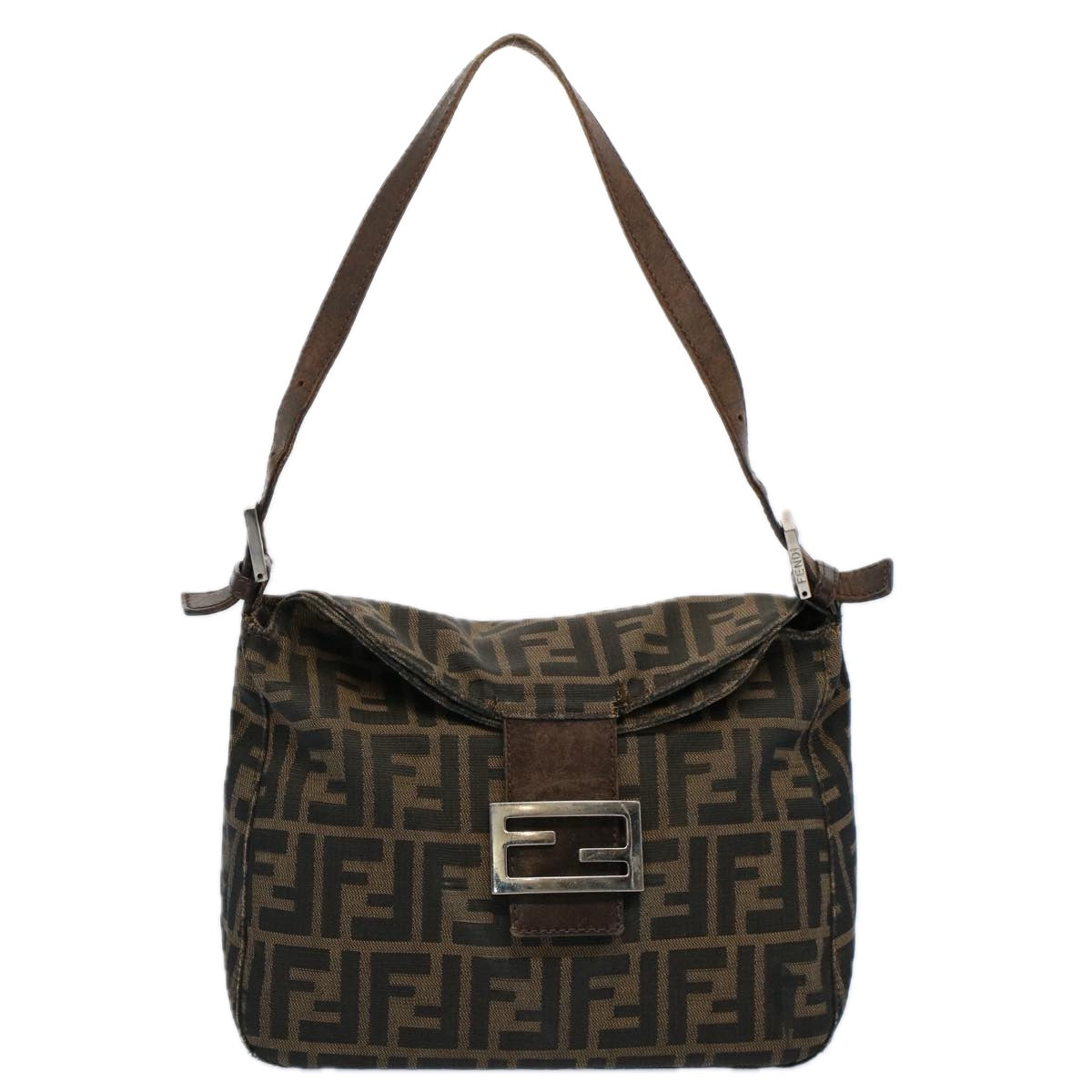 FENDI Zucca Canvas Mamma Baguette Shoulder Bag Black Brown ep2428