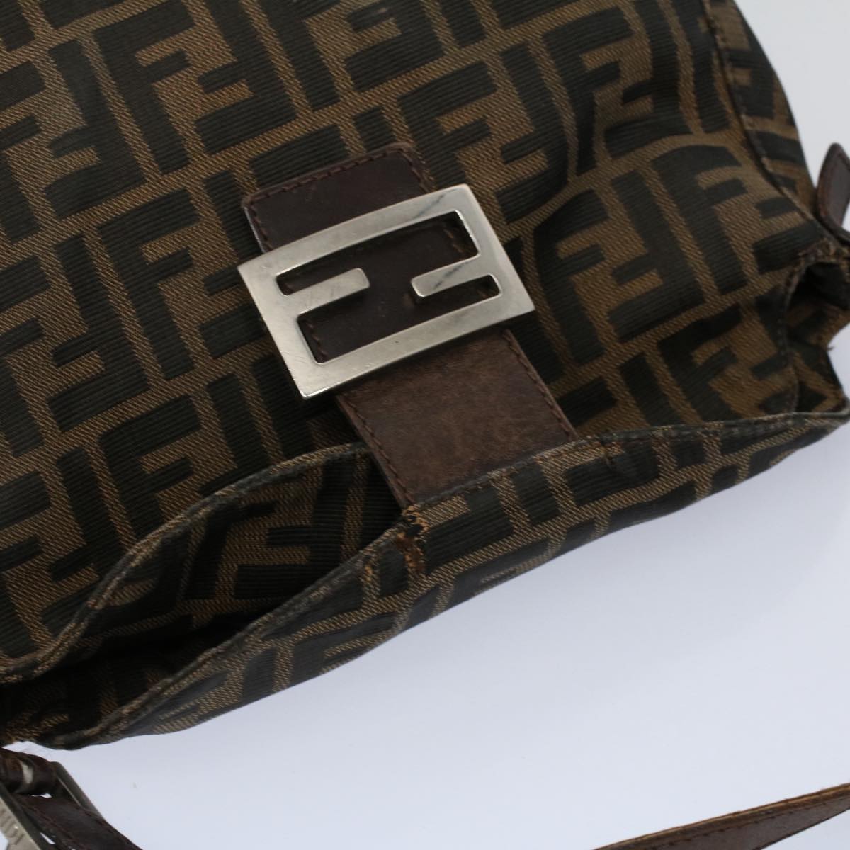 FENDI Zucca Canvas Mamma Baguette Shoulder Bag Black Brown ep2428