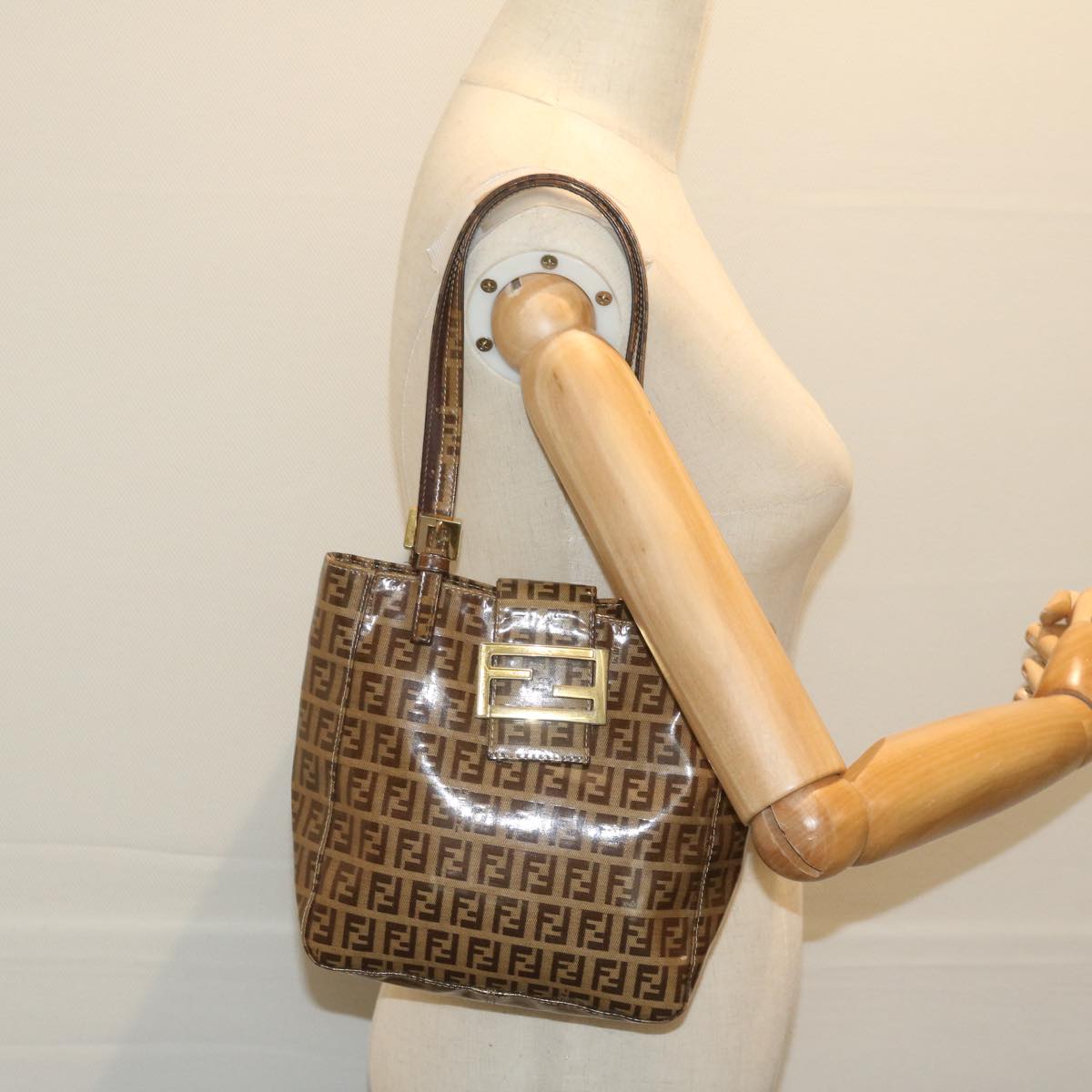 FENDI Zucchino Canvas Mamma Baguette Shoulder Bag Brown ep2513
