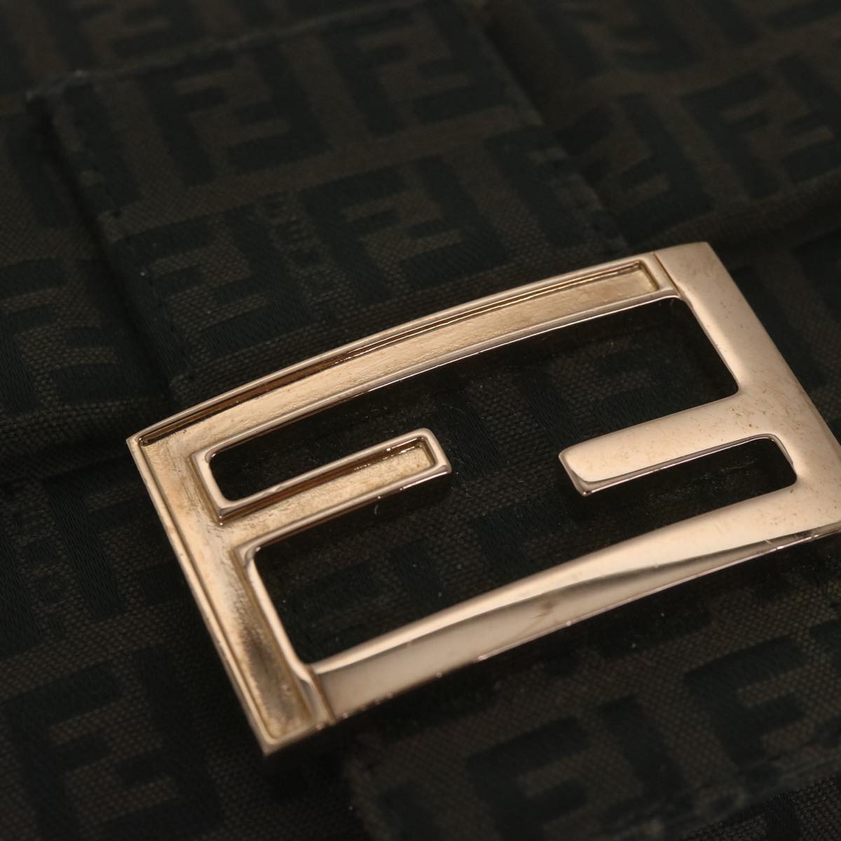 FENDI Zucchino Canvas Mamma Baguette Shoulder Bag Dark Brown ep2515