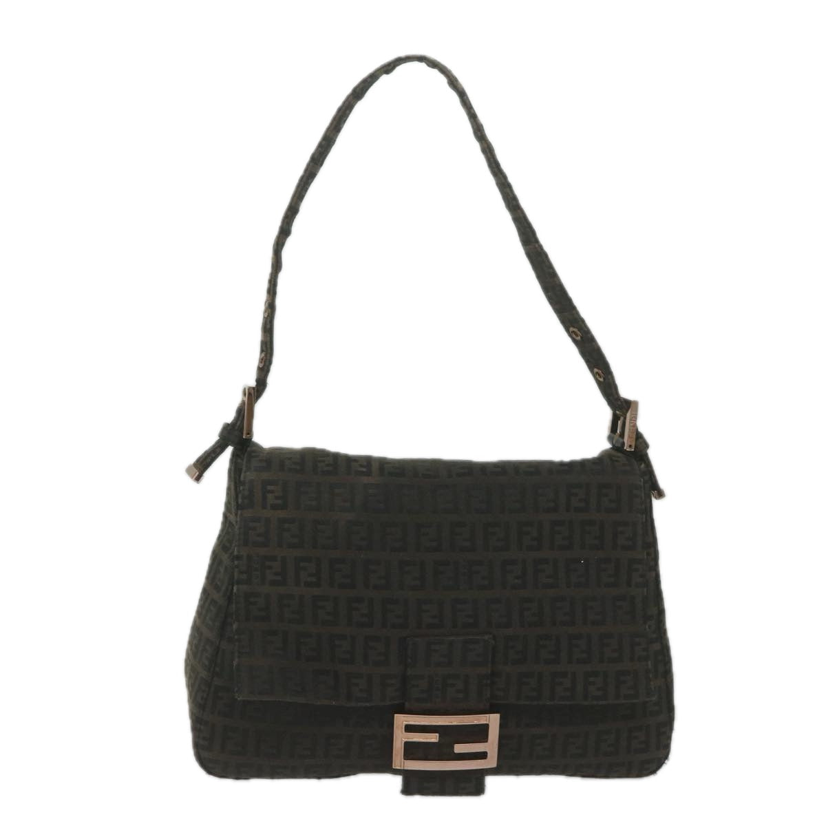 FENDI Zucchino Canvas Mamma Baguette Shoulder Bag Dark Brown ep2515
