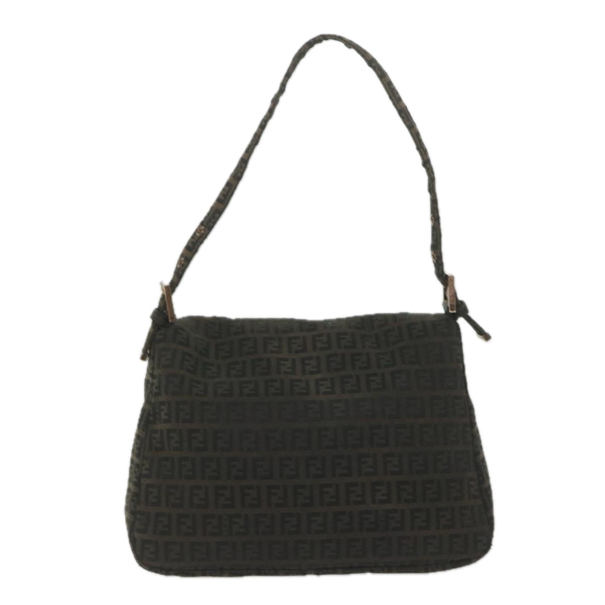 FENDI Zucchino Canvas Mamma Baguette Shoulder Bag Dark Brown ep2515