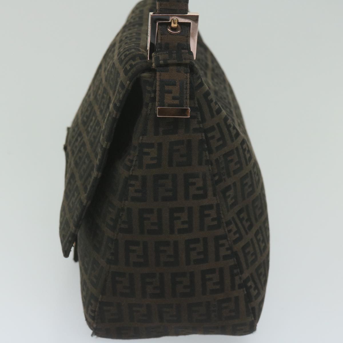 FENDI Zucchino Canvas Mamma Baguette Shoulder Bag Dark Brown ep2515