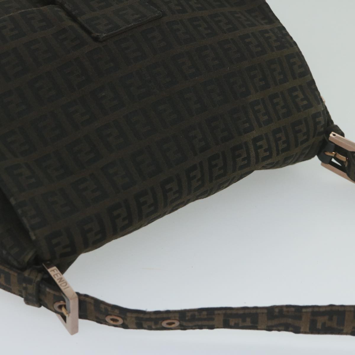FENDI Zucchino Canvas Mamma Baguette Shoulder Bag Dark Brown ep2515