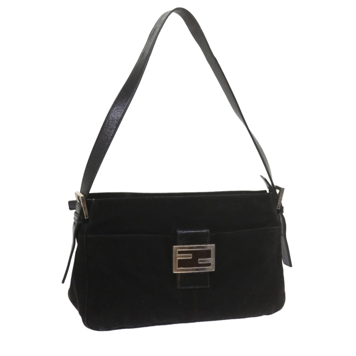 FENDI Mamma Baguette Shoulder Bag Suede Black ep2539