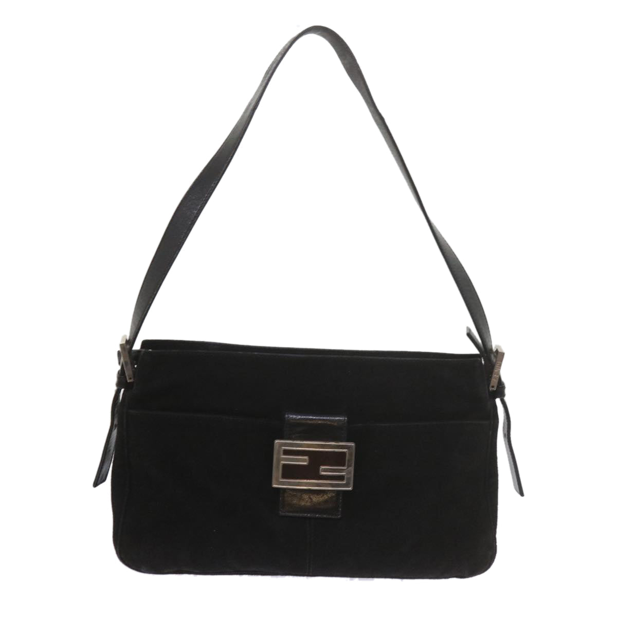 FENDI Mamma Baguette Shoulder Bag Suede Black ep2539