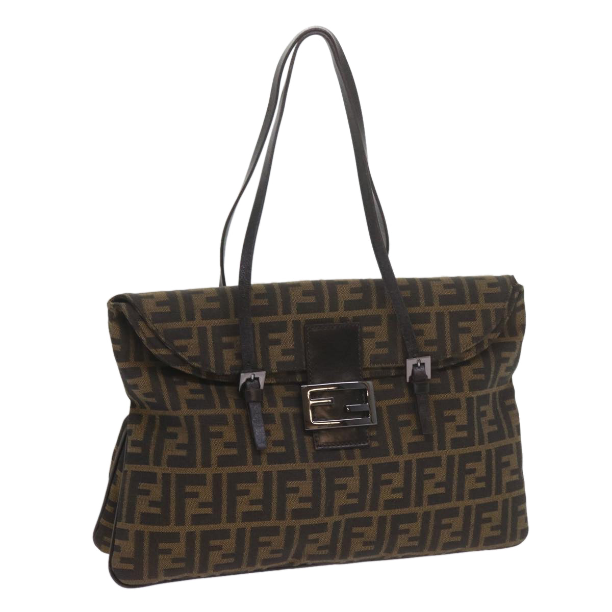 FENDI Zucca Canvas Mamma Baguette Shoulder Bag Black Brown ep2540
