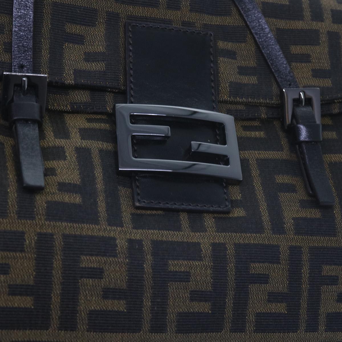 FENDI Zucca Canvas Mamma Baguette Shoulder Bag Black Brown ep2540