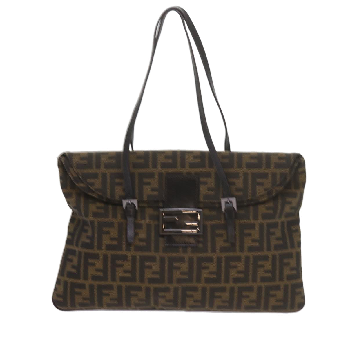 FENDI Zucca Canvas Mamma Baguette Shoulder Bag Black Brown ep2540