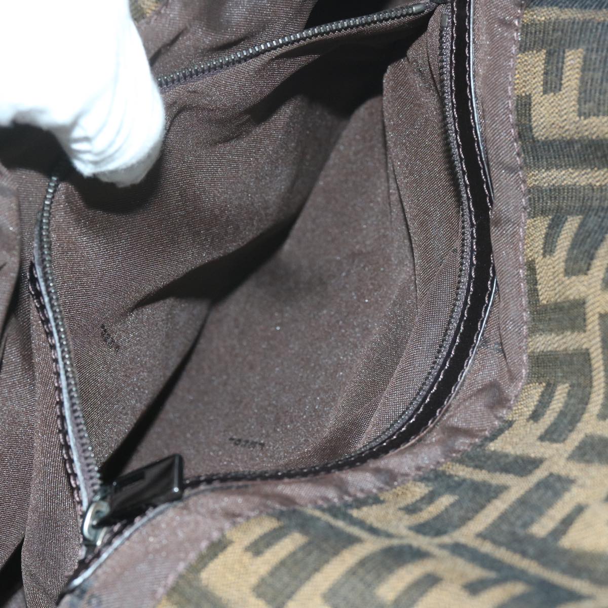 FENDI Zucca Canvas Mamma Baguette Shoulder Bag Black Brown ep2540