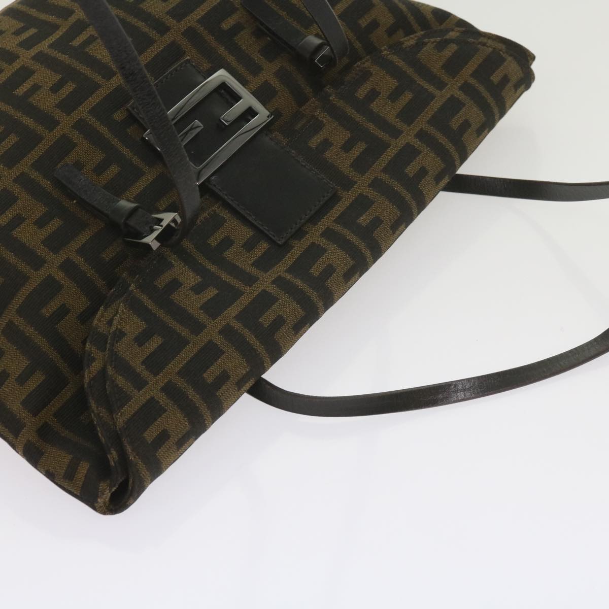 FENDI Zucca Canvas Mamma Baguette Shoulder Bag Black Brown ep2540