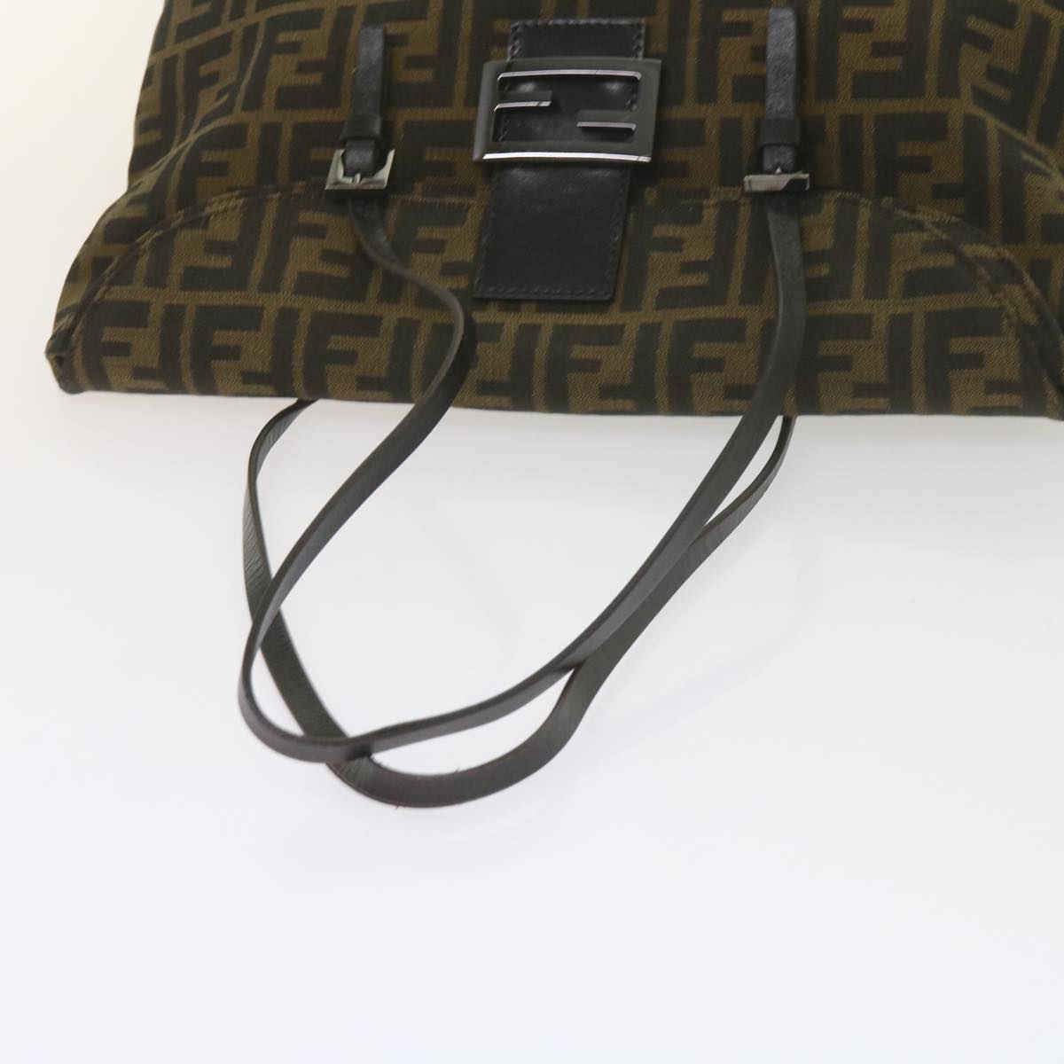 FENDI Zucca Canvas Mamma Baguette Shoulder Bag Black Brown ep2540