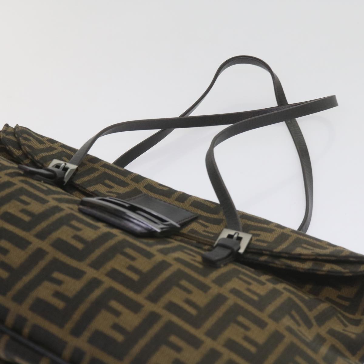 FENDI Zucca Canvas Mamma Baguette Shoulder Bag Black Brown ep2540
