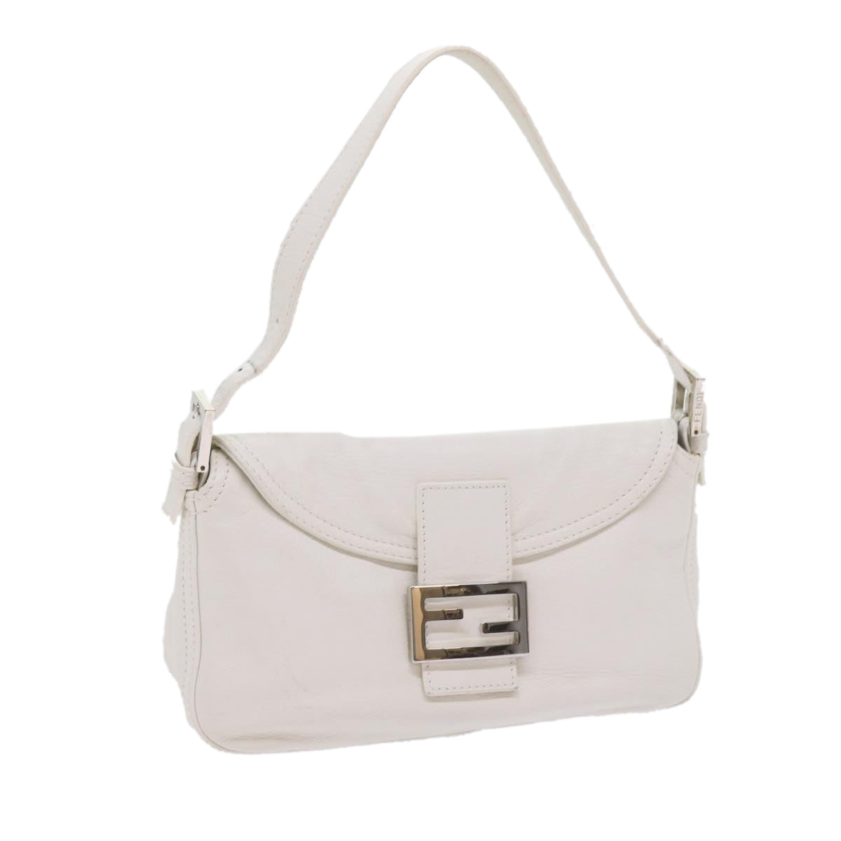 FENDI Mamma Baguette Shoulder Bag Leather White ep2545
