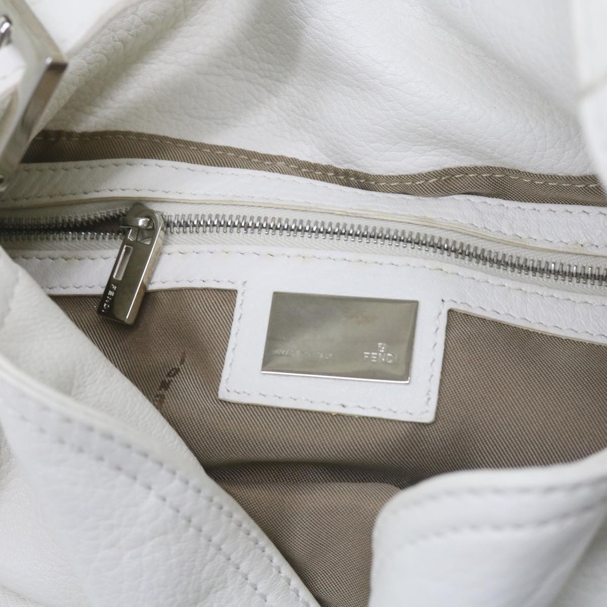 FENDI Mamma Baguette Shoulder Bag Leather White ep2545