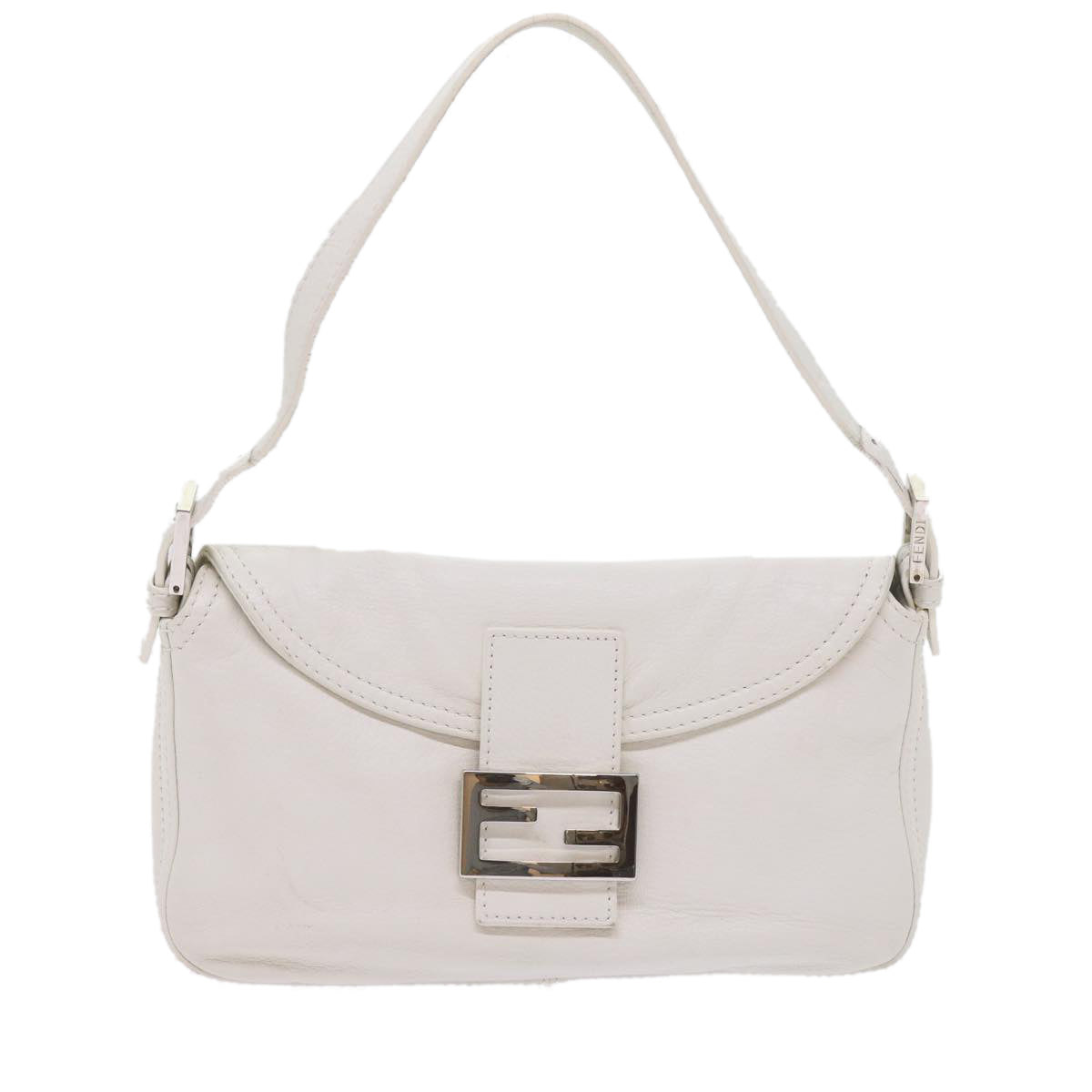 FENDI Mamma Baguette Shoulder Bag Leather White ep2545