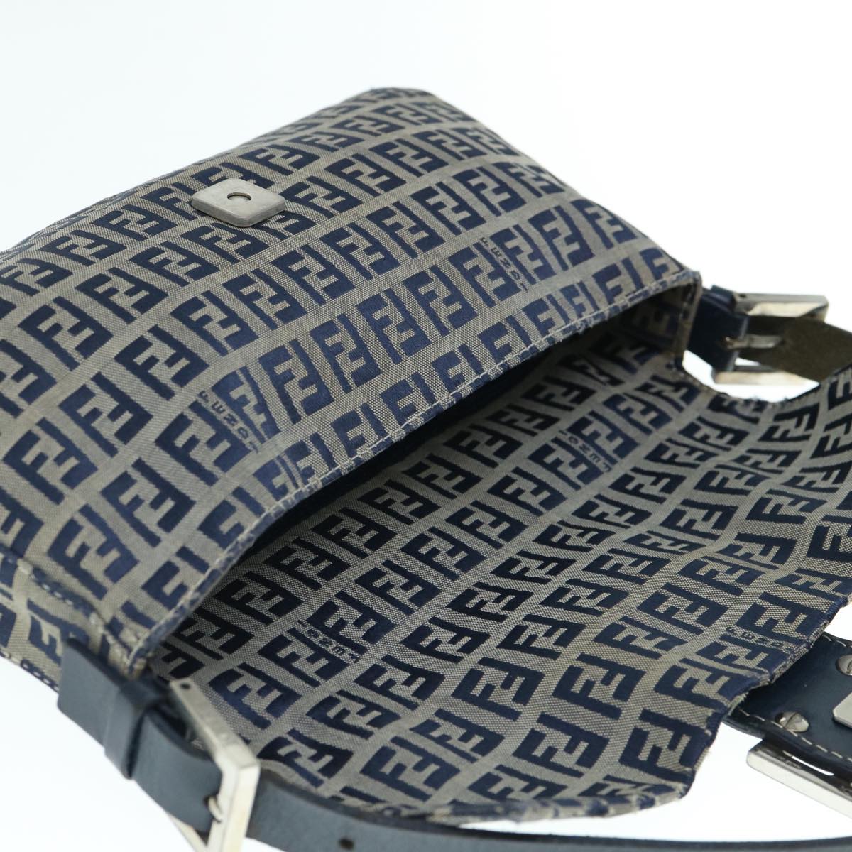 FENDI Zucchino Canvas Mamma Baguette Shoulder Bag Navy ep2602