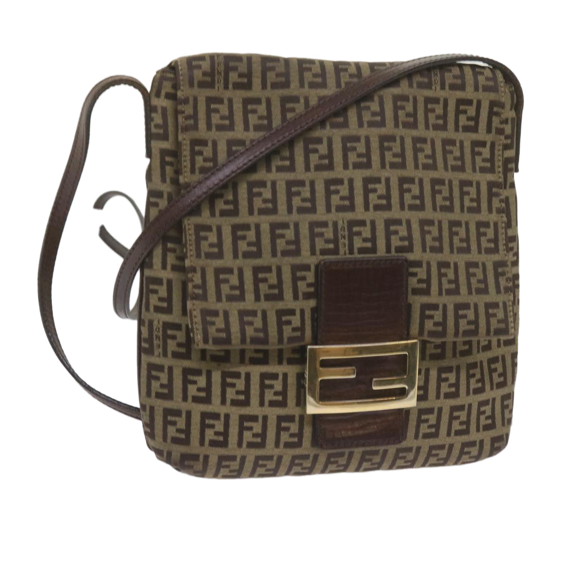 FENDI Zucchino Canvas Mamma Baguette Shoulder Bag Brown ep2621