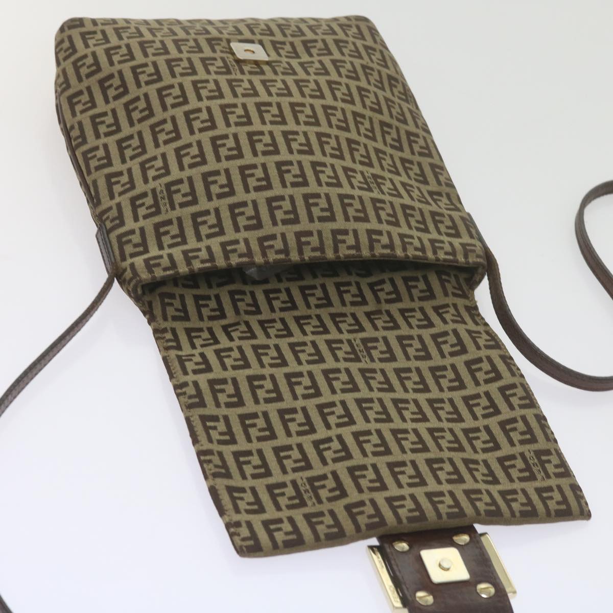 FENDI Zucchino Canvas Mamma Baguette Shoulder Bag Brown ep2621