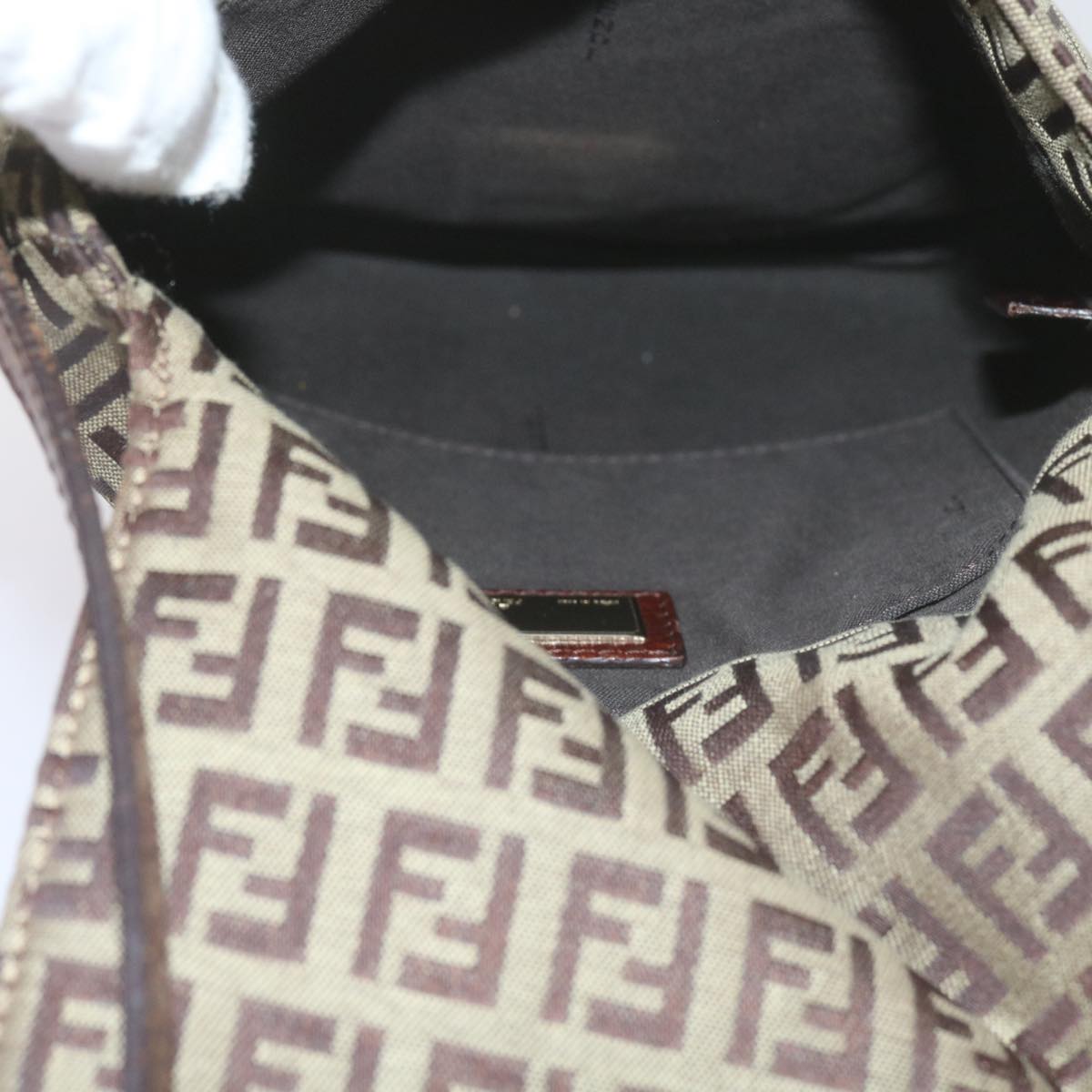 FENDI Zucchino Canvas Mamma Baguette Shoulder Bag Brown ep2621
